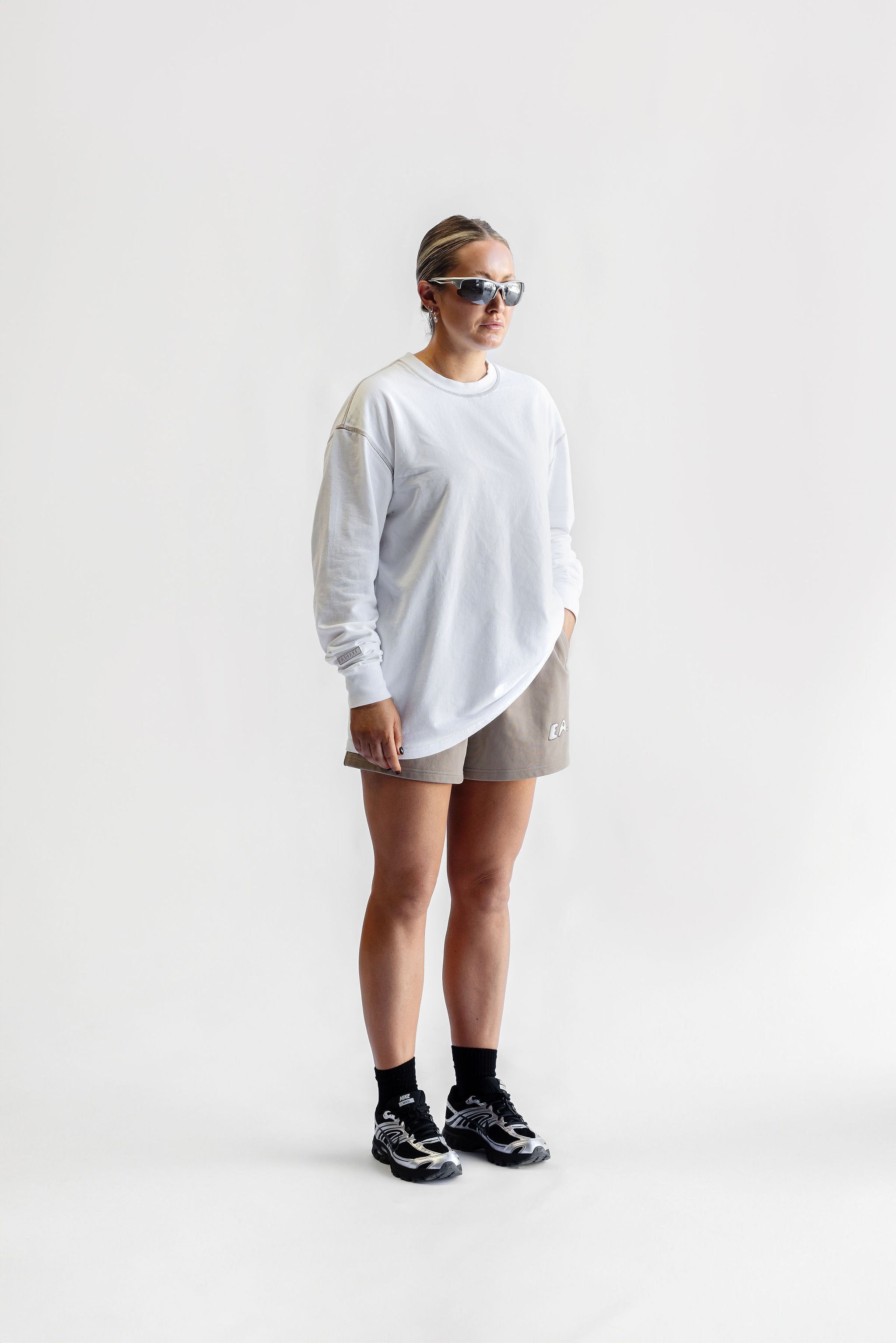 Long Sleeve Cover Stitch Tee - White