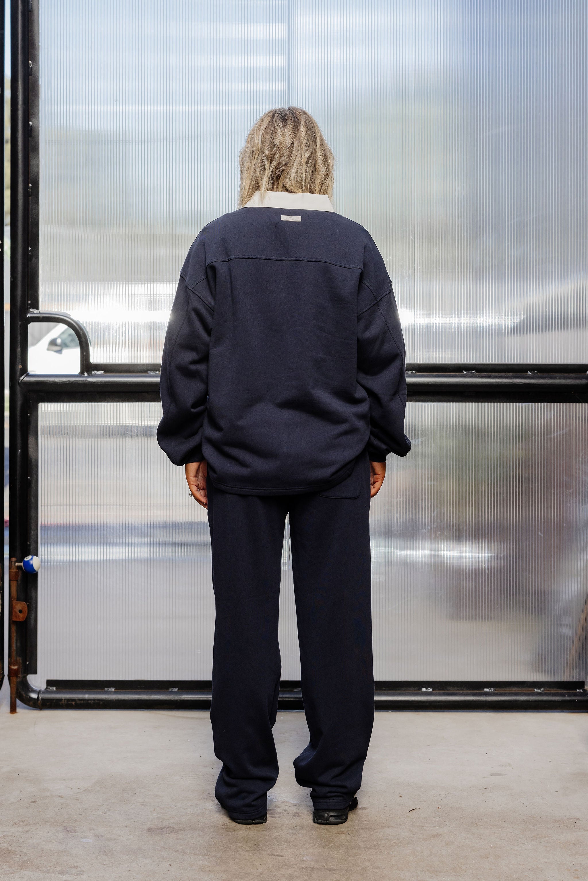 Wide Leg Trackpants - Navy
