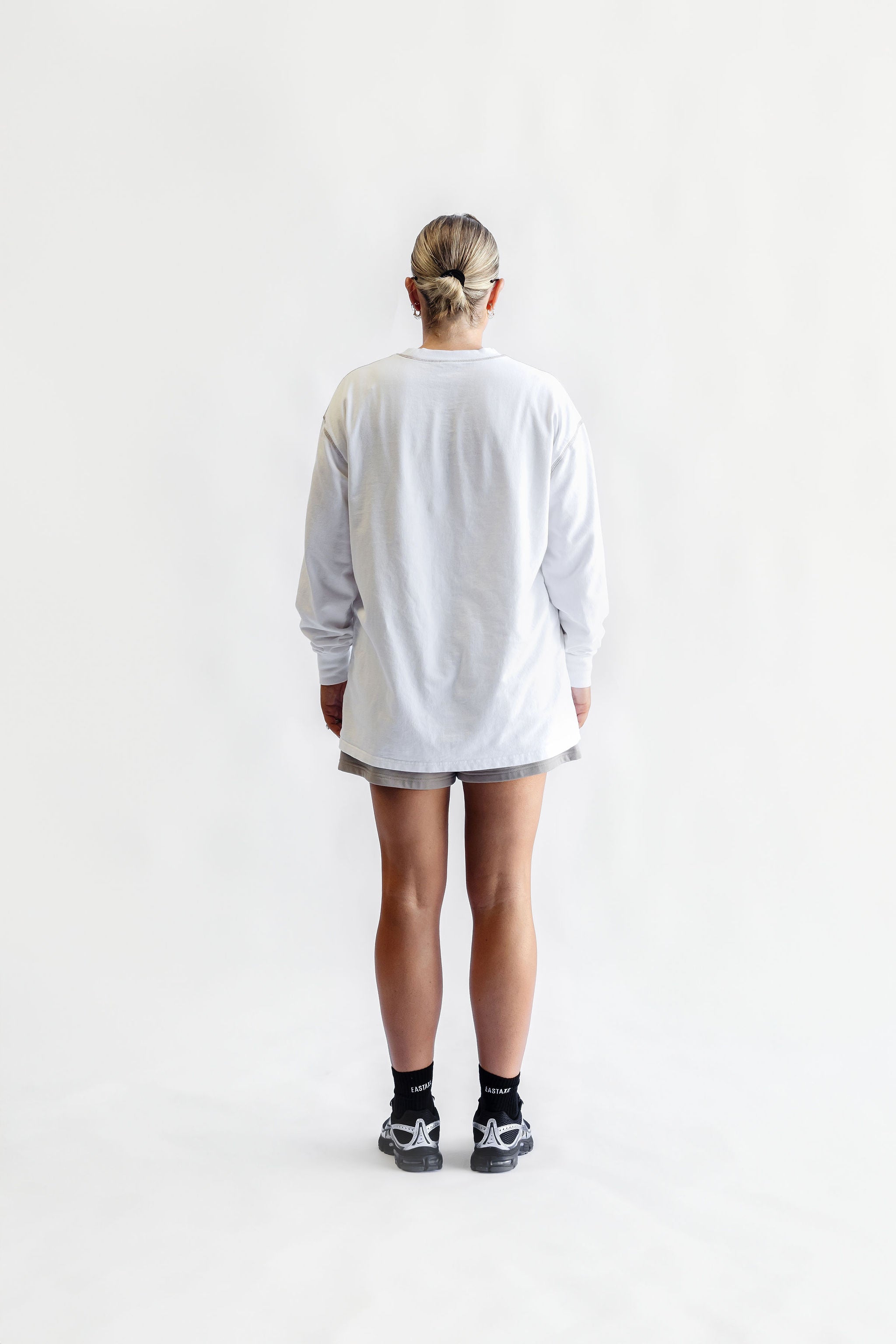 Long Sleeve Cover Stitch Tee - White