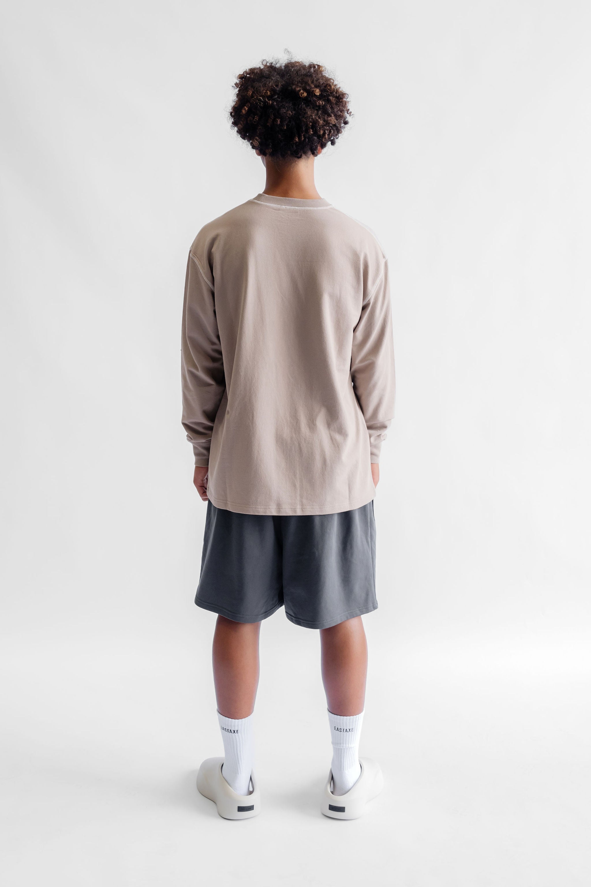 Long Sleeve Cover Stitch Tee - Taupe