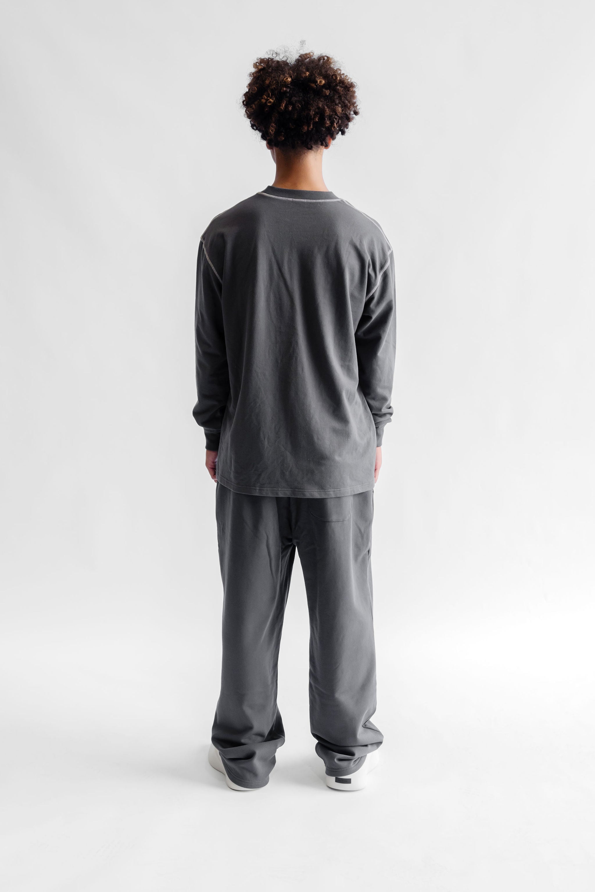 Long Sleeve Cover Stitch Tee - Midnight Grey