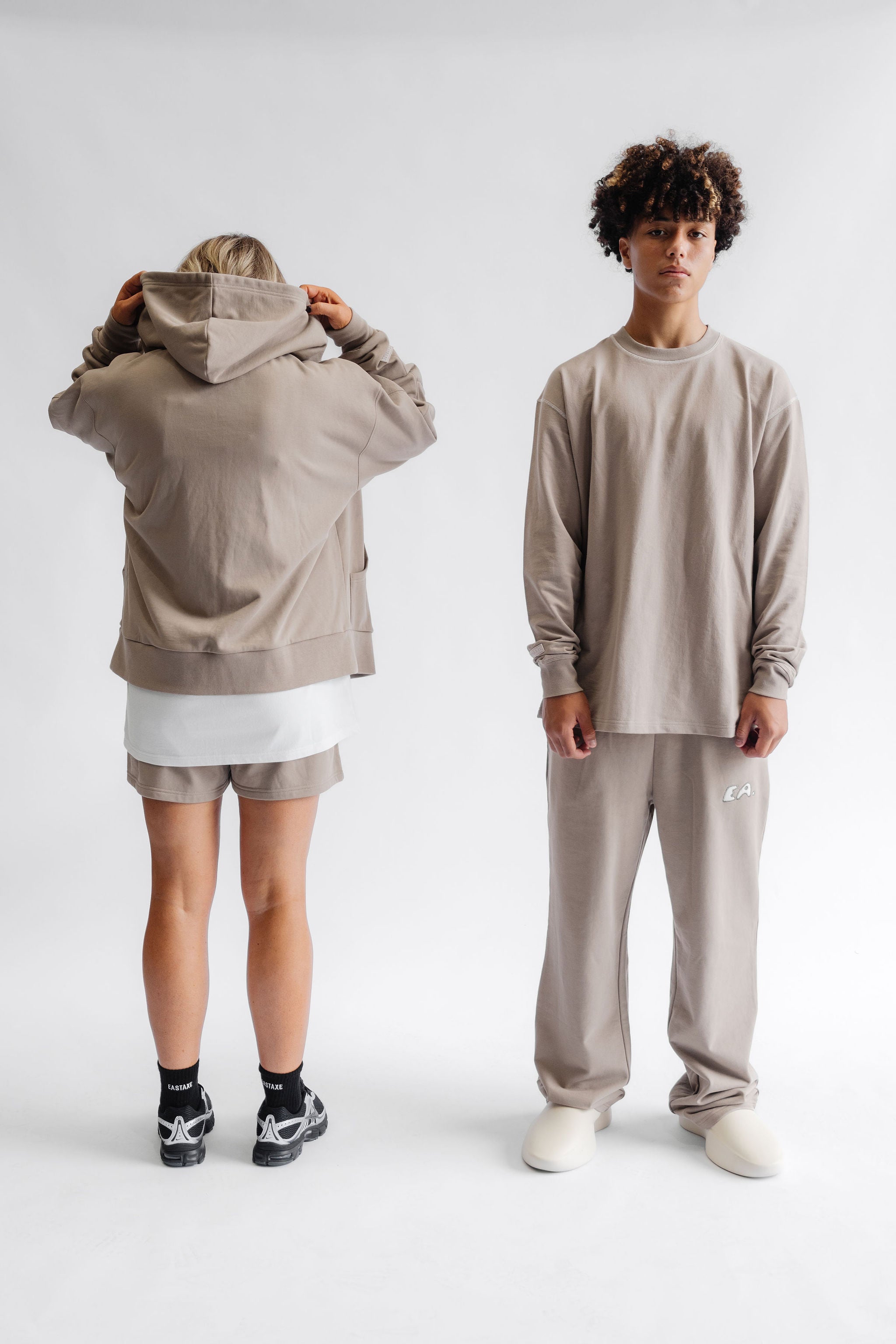 Long Sleeve Cover Stitch Tee - Taupe