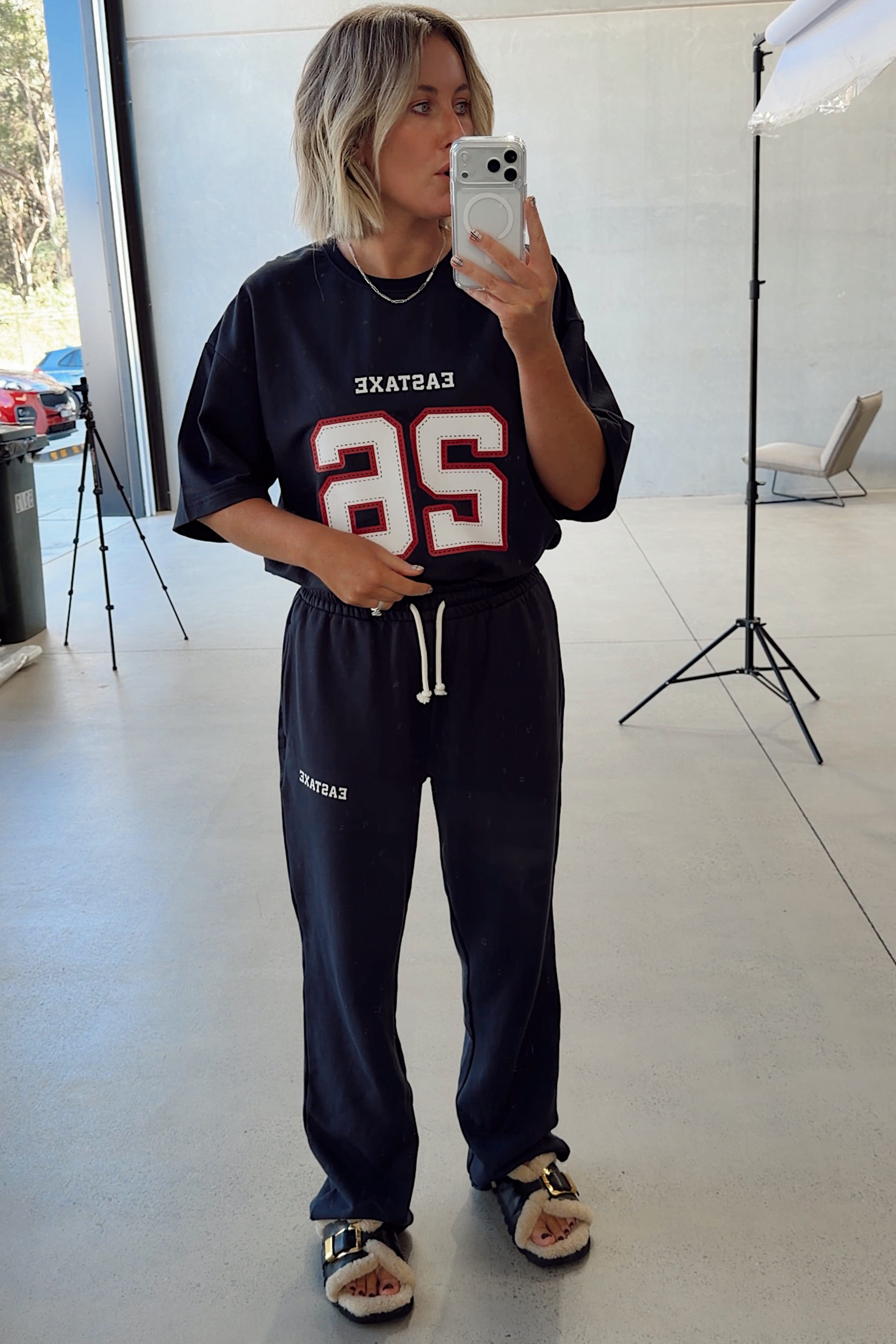 Wide Leg Trackpants - Navy