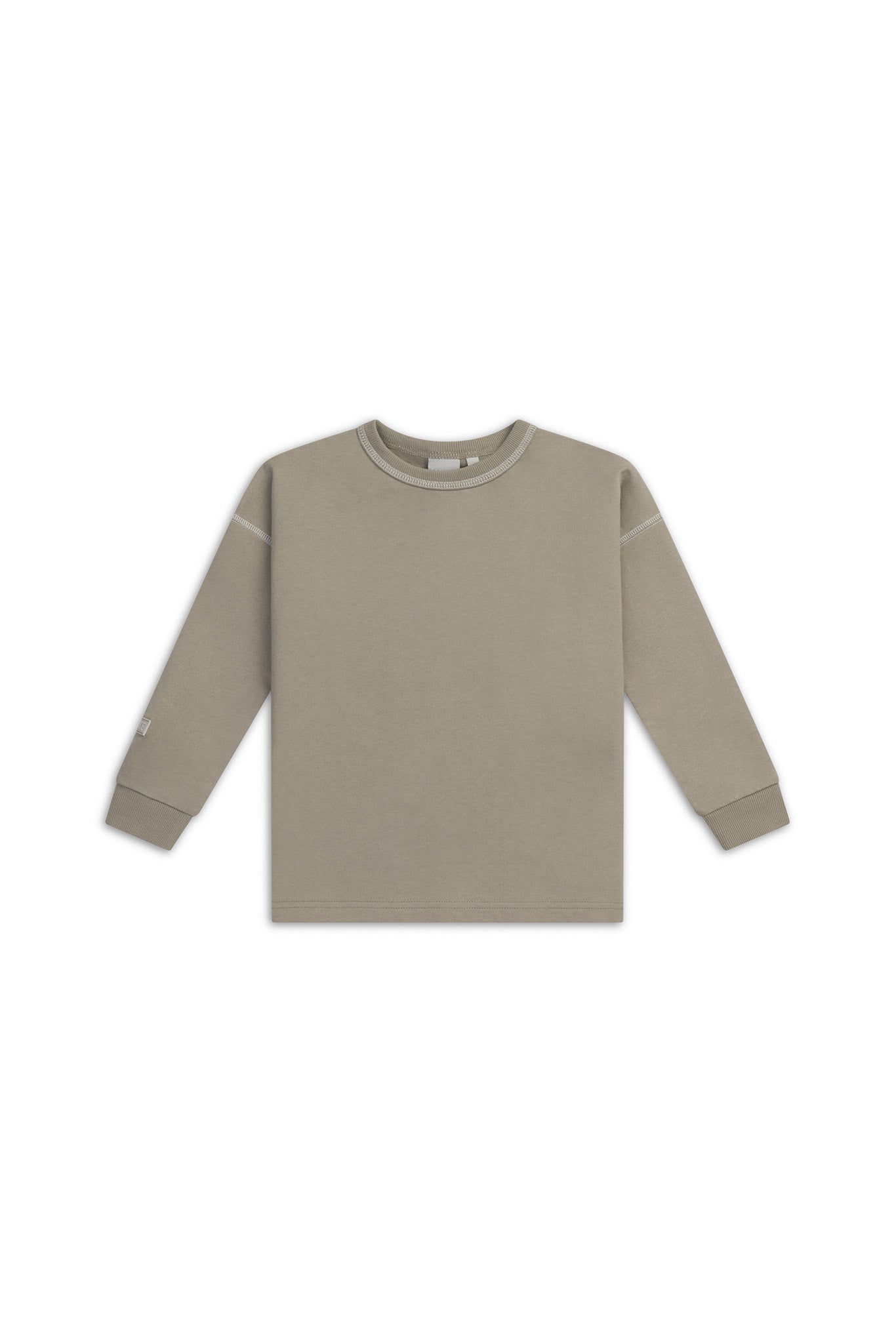 Kids Long Sleeve Cover Stitch Tee - Taupe